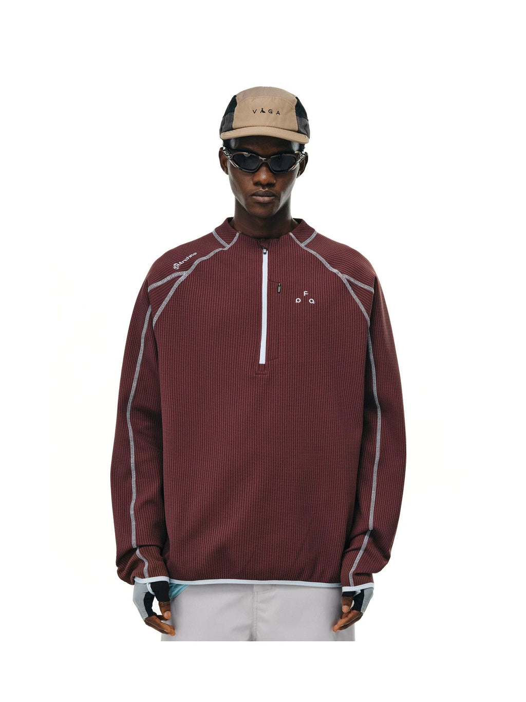 FPA UPF 50+ quick-dry half-zip long-sleeve top in Burgundy Red, front hero