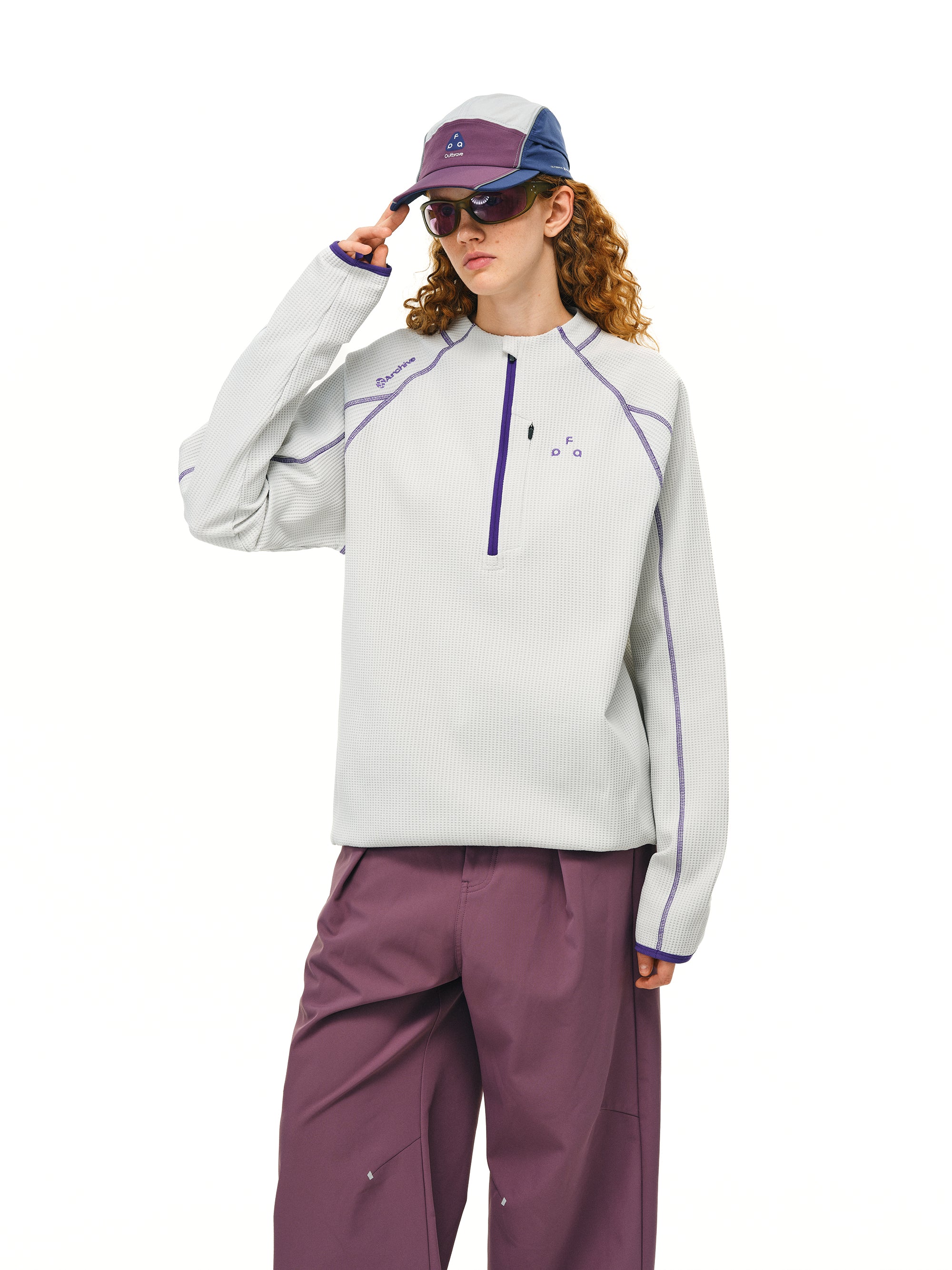 Contrast 1/2 Zip Long-T