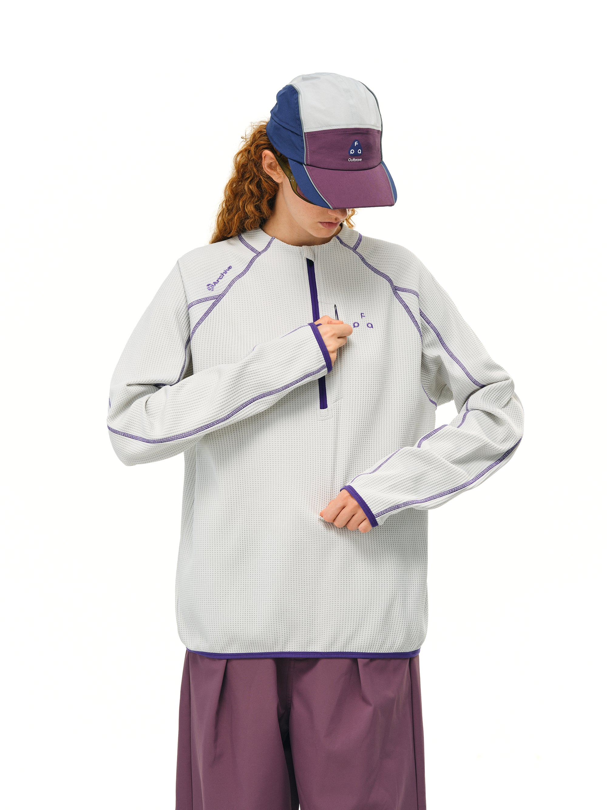 Contrast 1/2 Zip Long-T