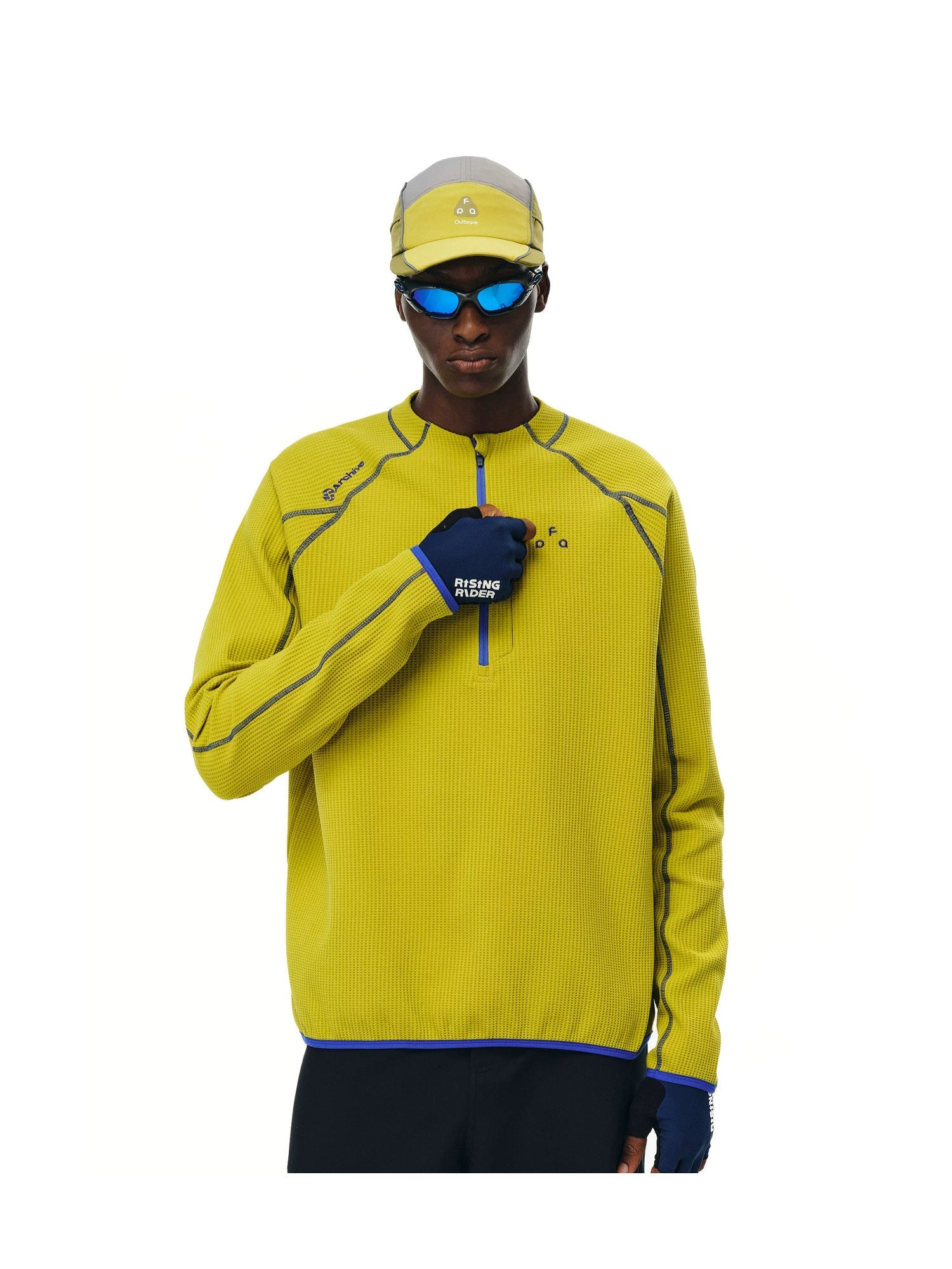 FPA UPF 50+ quick-dry half-zip long-sleeve top in Mustard, front hero