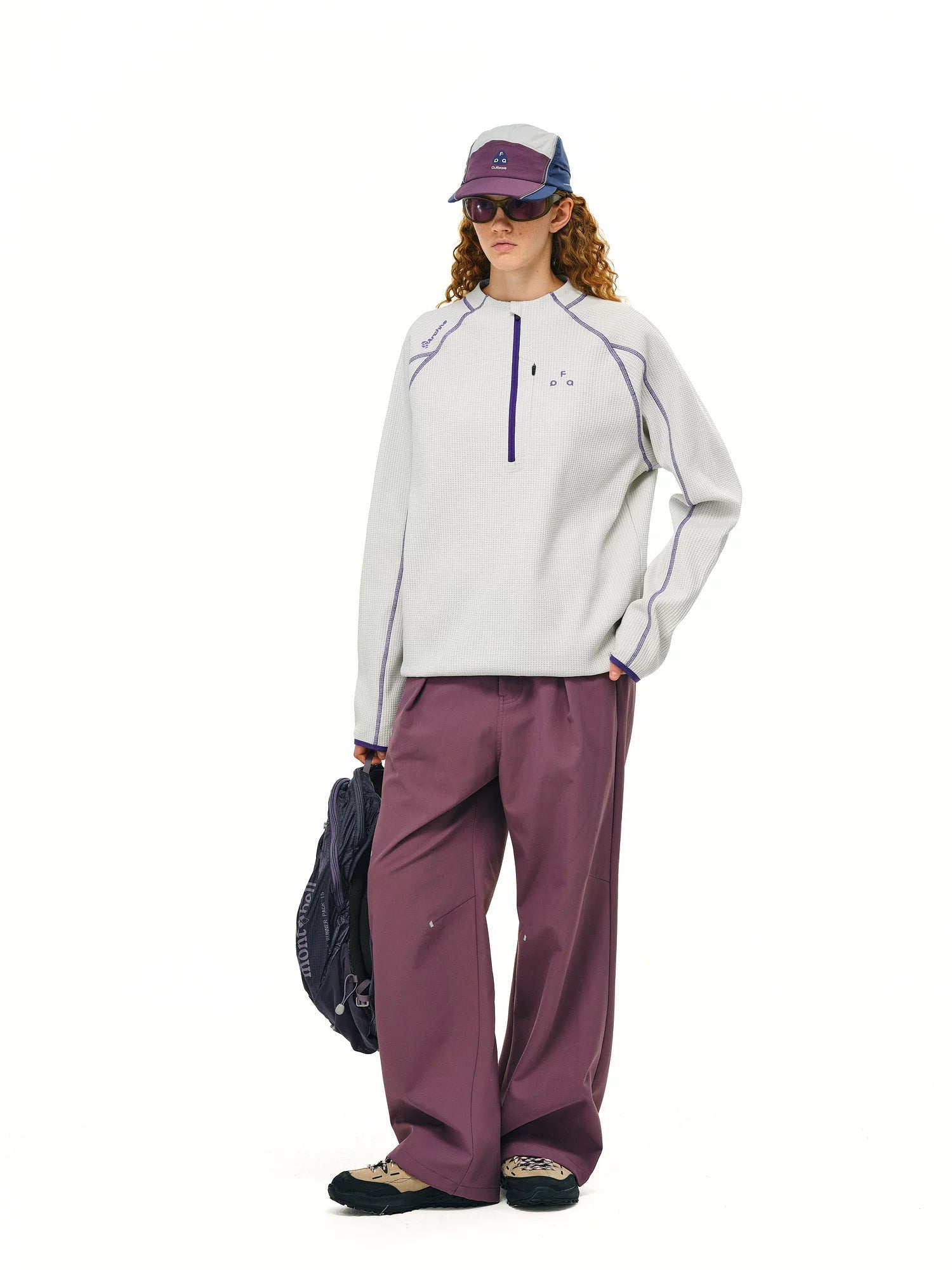 FPA UPF 50+ quick-dry half-zip long-sleeve top in Oatmeal, full body model