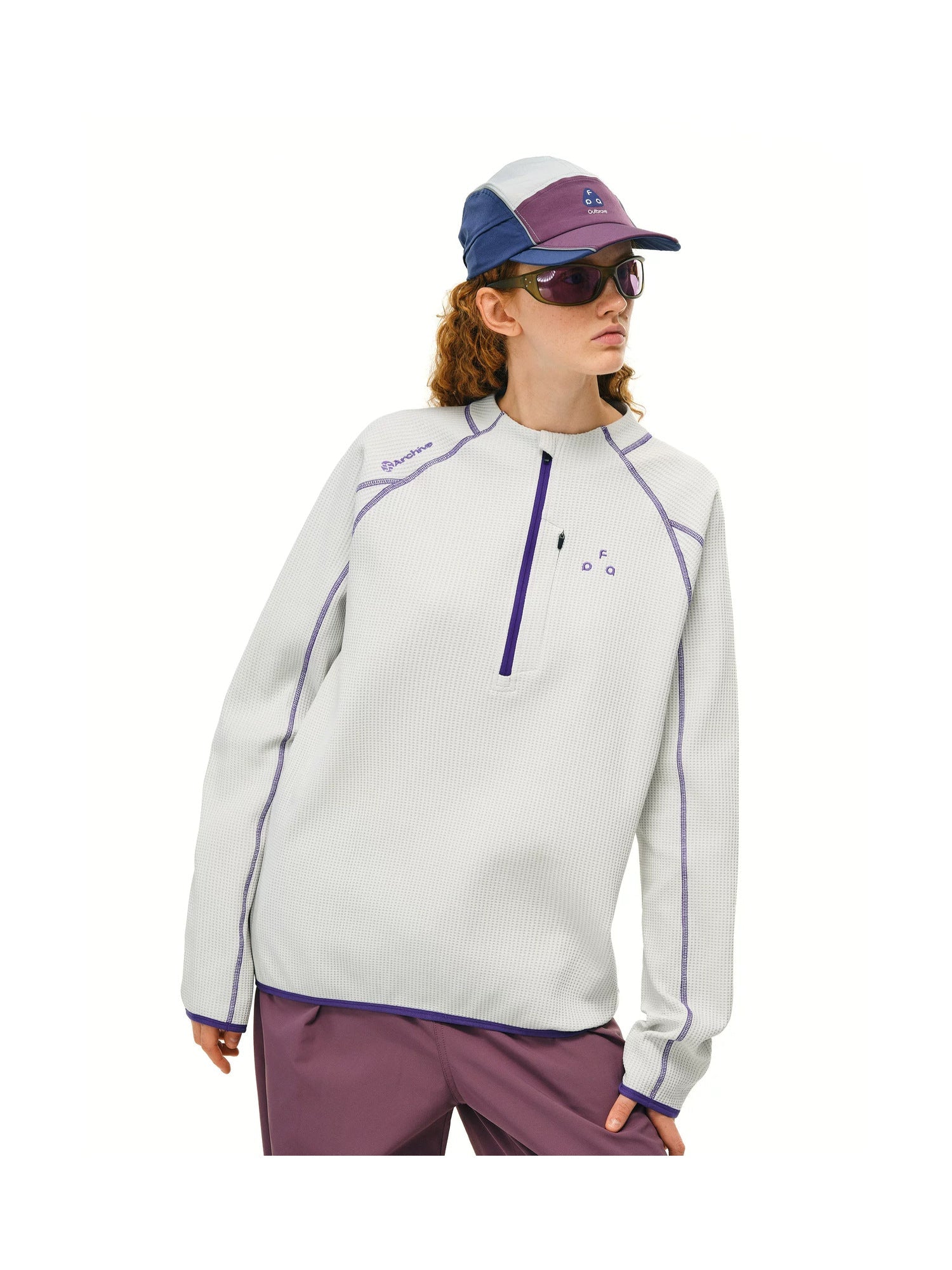 FPA UPF 50+ quick-dry half-zip long-sleeve top in Oatmeal, three quarter model