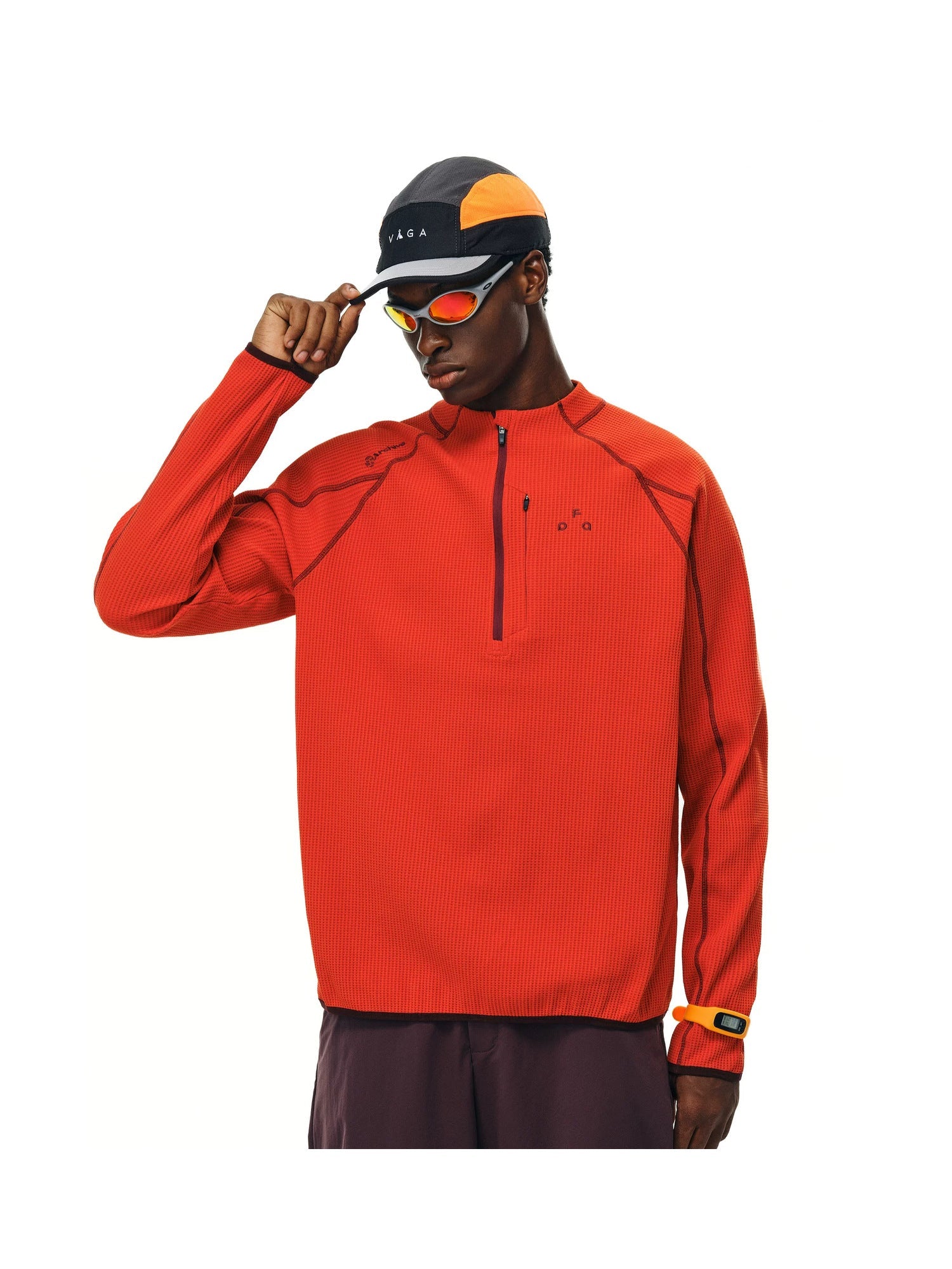 FPA UPF 50+ quick-dry half-zip long-sleeve top in Red, forty five hero