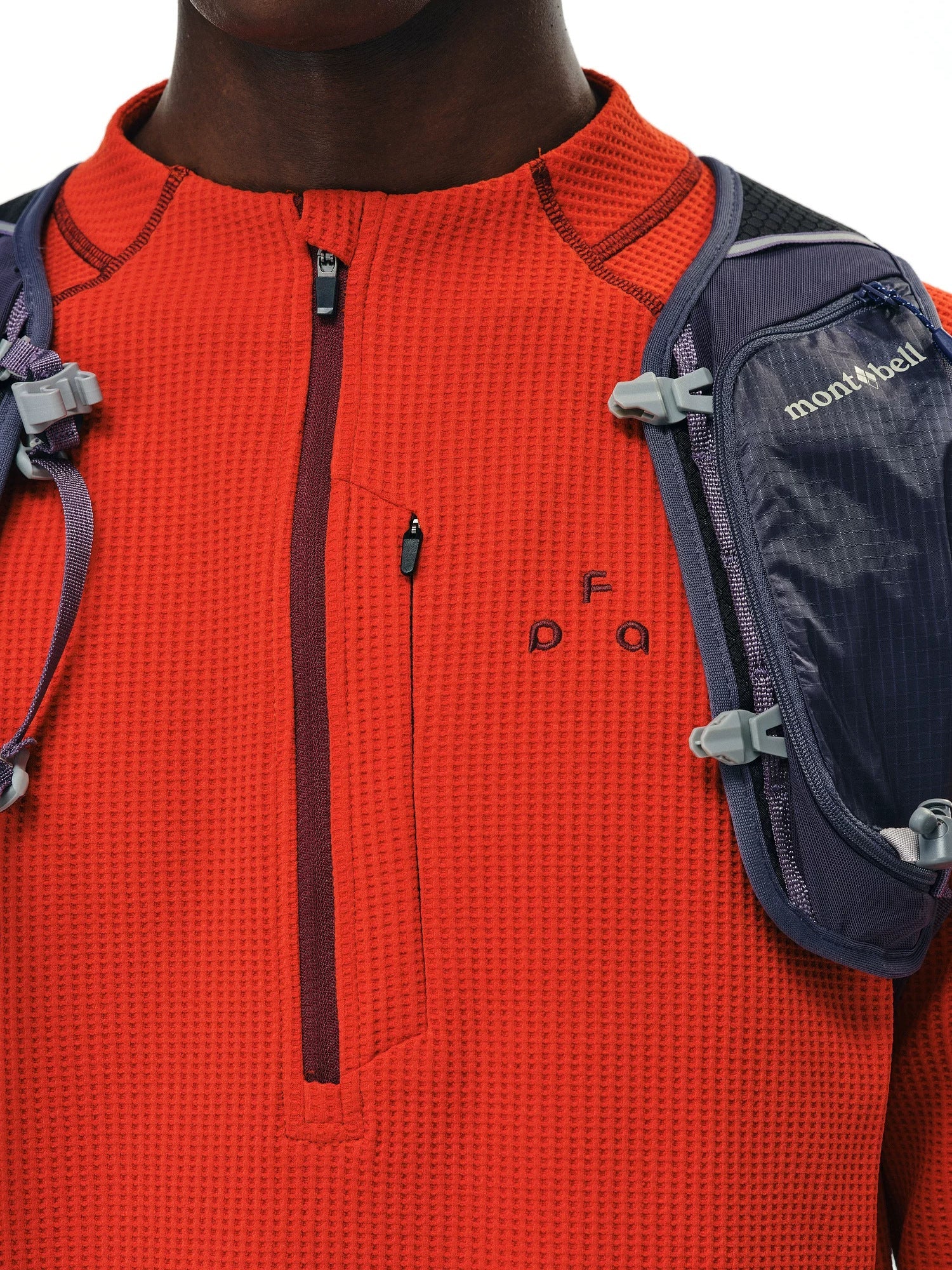 FPA UPF 50+ quick-dry half-zip long-sleeve top in Red, zip texture detail